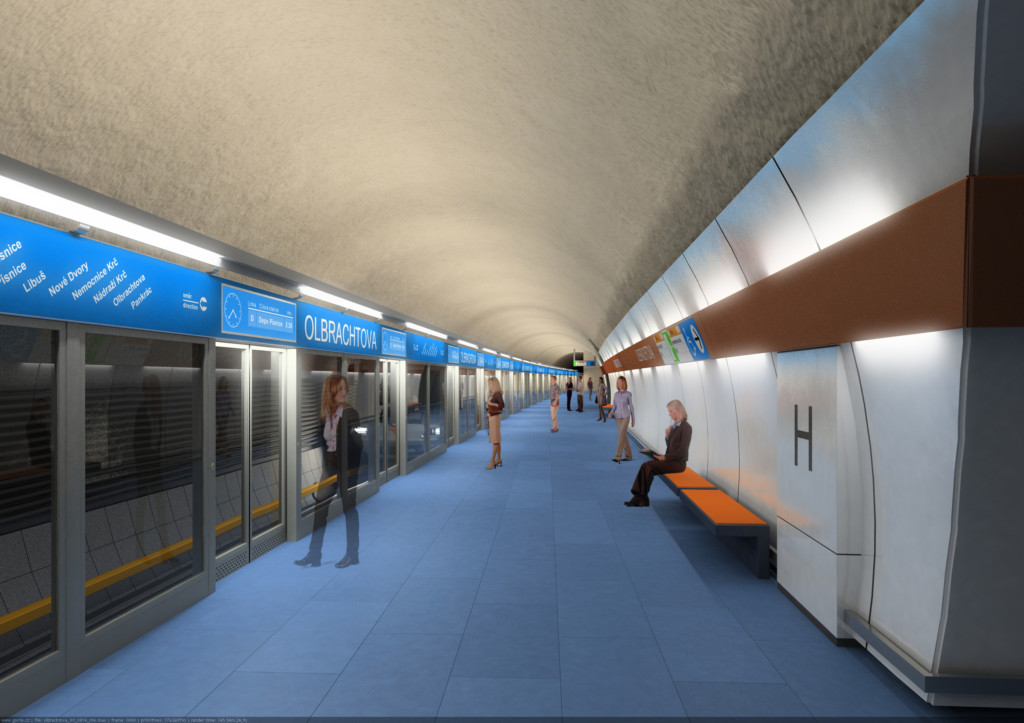 Návrh podoby stanice trasy D Olbrachtova – Vizualizace Metroprojekt