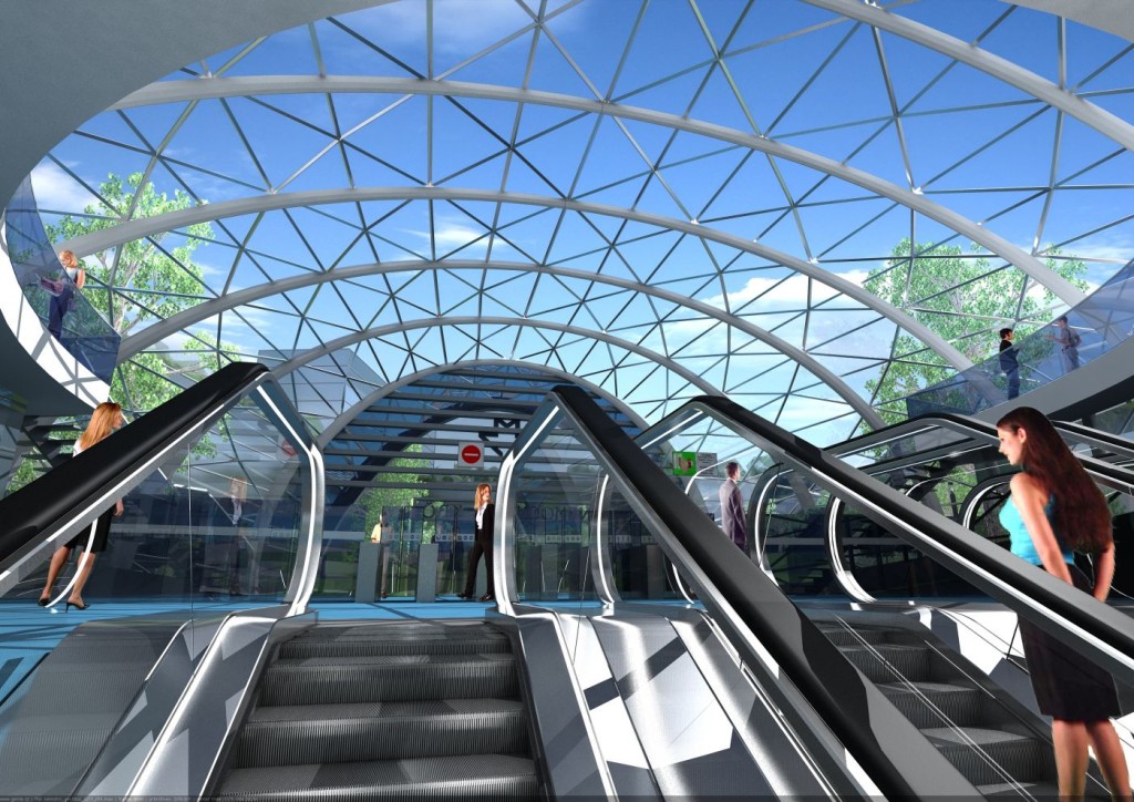Návrh podoby stanice trasy D Nemocnice Krč (výstup na povrch) - Vizualizace Metroprojekt