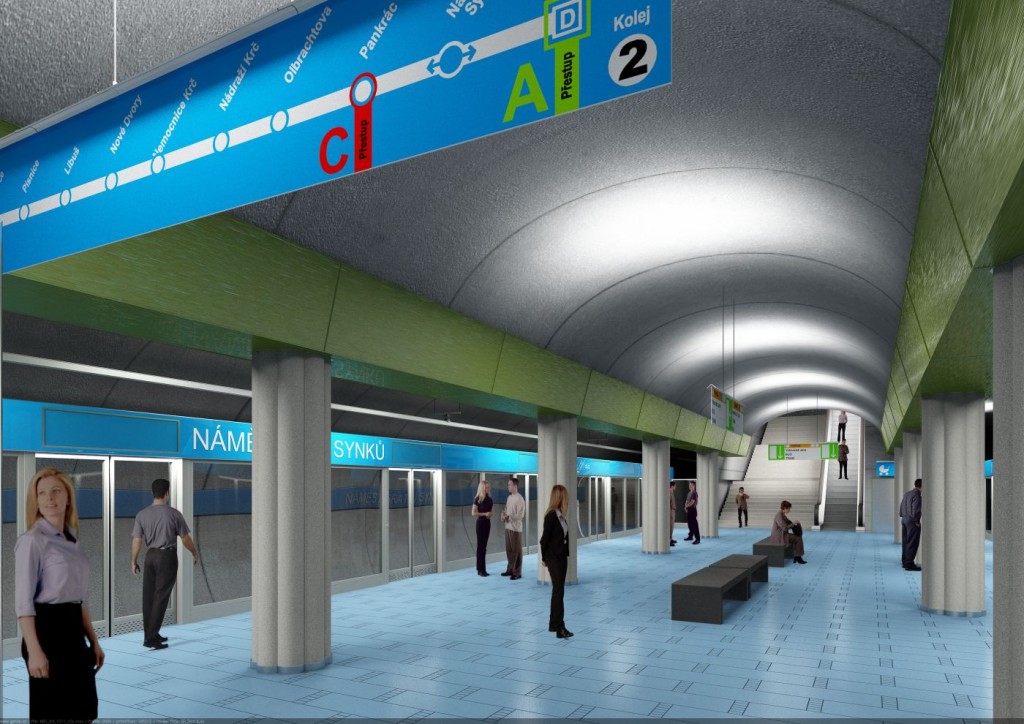 Návrh podoby stanice trasy D na Náměstí bratří Synků - Vizualizace Metroprojekt