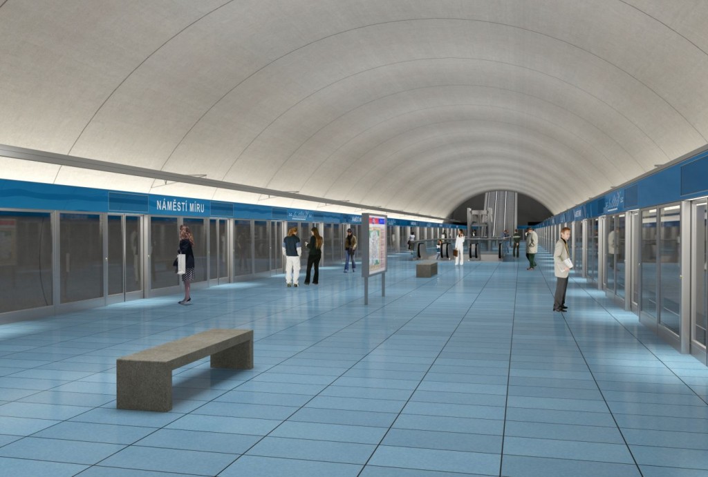 Návrh podoby stanice trasy D na Náměstí Míru - Vizualizace Metroprojekt