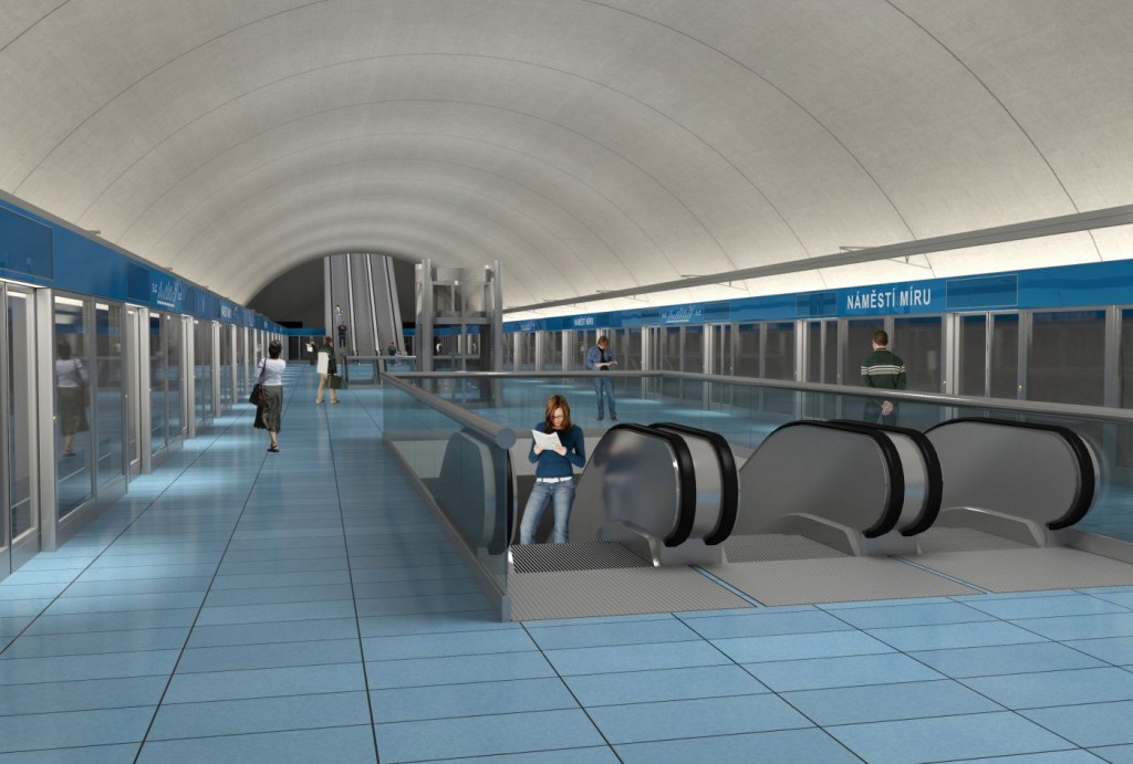 Návrh podoby stanice trasy D na Náměstí Míru - Vizualizace Metroprojekt