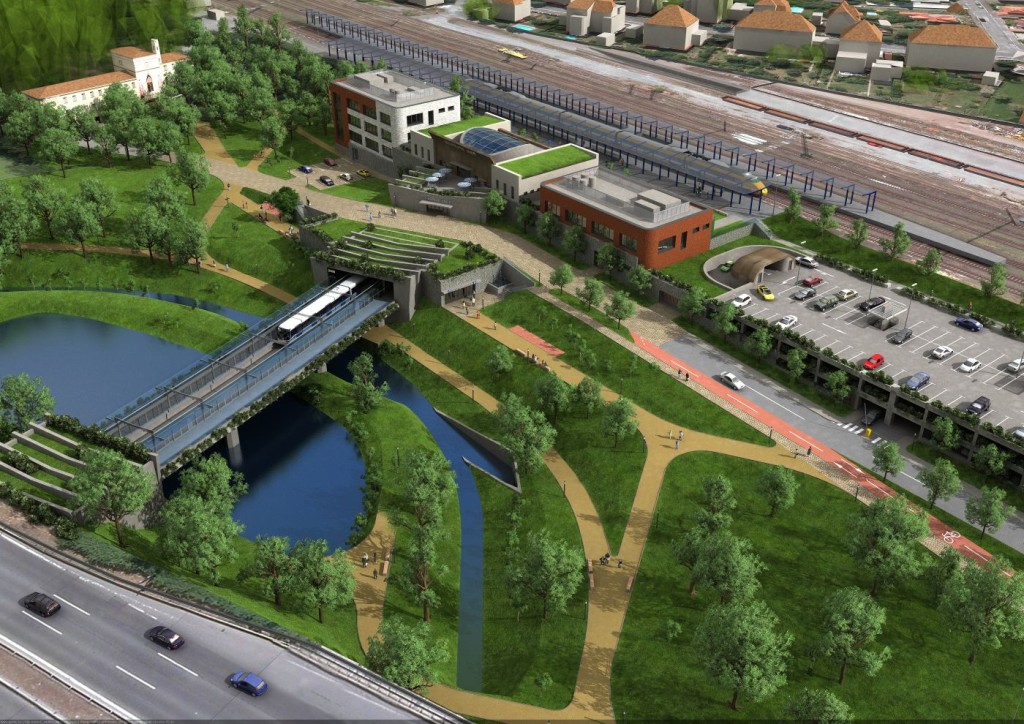 Návrh podoby stanice trasy D Nádraží Krč (propojení s nádražím) - Vizualizace Metroprojekt