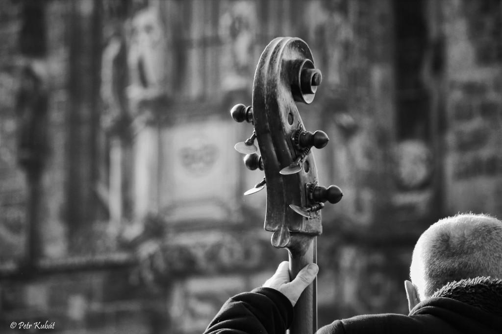 Jazz I. - Muzikant z kapely na Staroměstském náměstí vytvořila pěkné pozadí, radnice.  - Foto: Petr Kubát