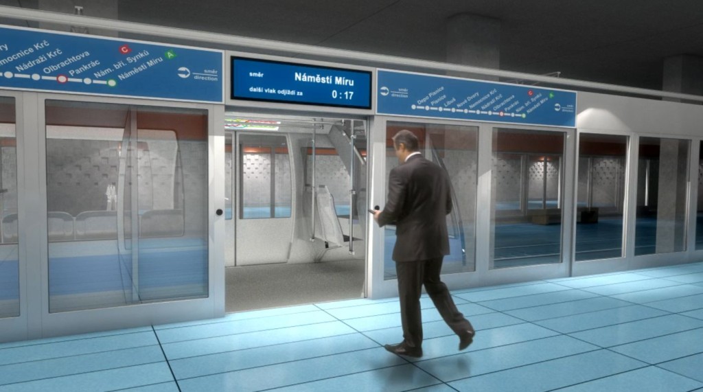 Bezpečnostní stěny oddělující nástupiště - koncepce řešení DÚR 2011 - Vizualizace Metroprojekt