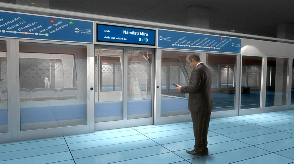 Bezpečnostní stěny oddělující nástupiště - koncepce řešení DÚR- Vizualizace Metroprojekt
