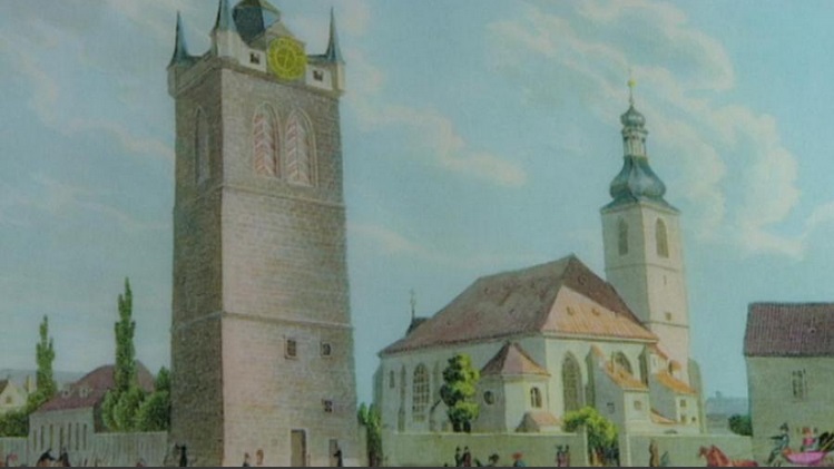 Původní renesanční podoba Jindřišské věže ještě před Mockerovou přestavbou