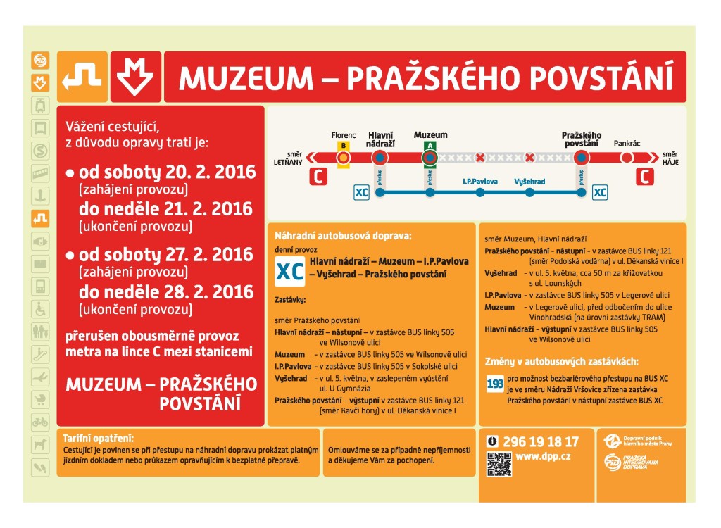 Informační leták k výluce metra na lince C v úseku Muzeum - Pražského povstání - Foto: Dopravní podnik hl. m. Prahy